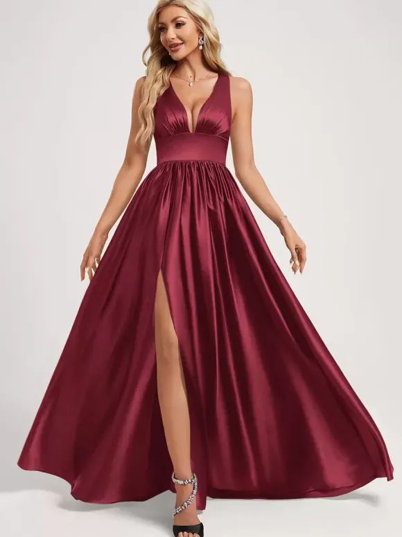 Robe de demoiselle d'honneur robe de bal longueur au sol fermeture éclair élastique en soie comme robe de bal en satin