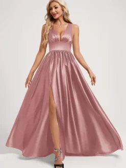 Robe de demoiselle d'honneur robe de bal longueur au sol fermeture éclair élastique en soie comme robe de bal en satin