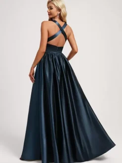 Robe de demoiselle d'honneur robe de bal longueur au sol fermeture éclair élastique en soie comme robe de bal en satin