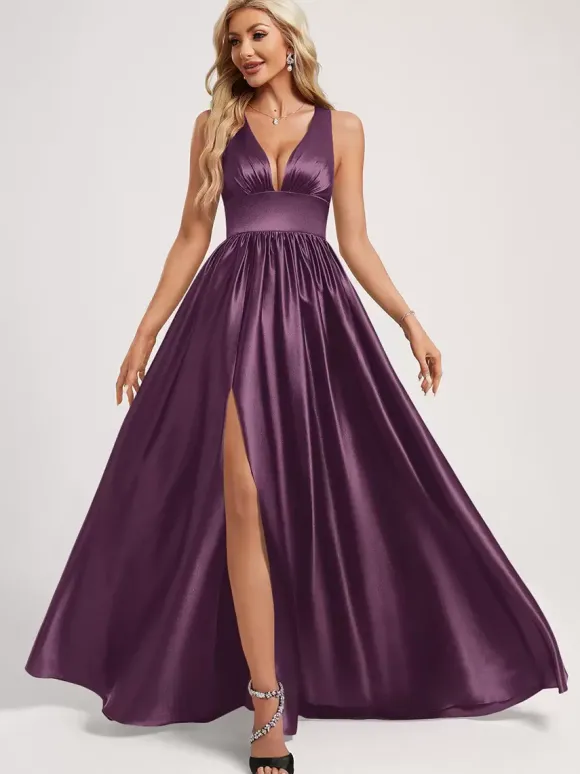 Robe de demoiselle d'honneur robe de bal longueur au sol fermeture éclair élastique en soie comme robe de bal en satin