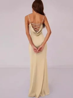 Robe de demoiselle d'honneur robe de bal longueur au sol à lacets en polyester robe de soirée de mariage