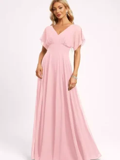 Robe de demoiselle d'honneur robe de bal longueur au sol fermeture éclair en mousseline robe de soirée de mariage