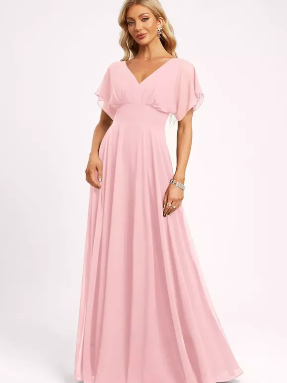 Robe de demoiselle d'honneur robe de bal longueur au sol fermeture éclair en mousseline robe de soirée de mariage