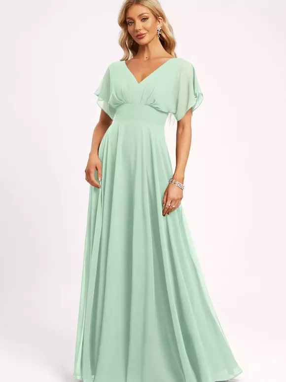 Robe de demoiselle d'honneur robe de bal longueur au sol fermeture éclair en mousseline robe de soirée de mariage