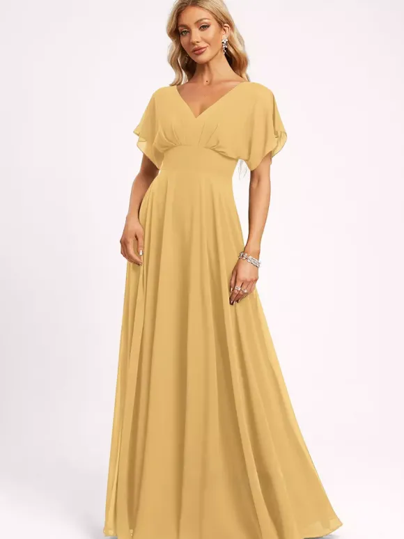 Robe de demoiselle d'honneur robe de bal longueur au sol fermeture éclair en mousseline robe de soirée de mariage