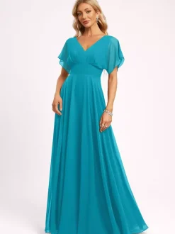 Robe de demoiselle d'honneur robe de bal longueur au sol fermeture éclair en mousseline robe de soirée de mariage