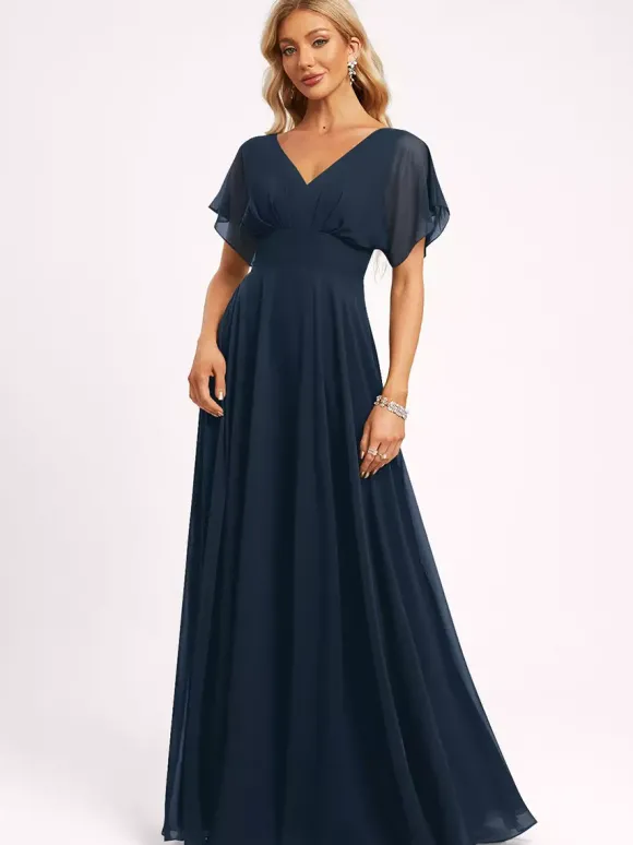 Robe de demoiselle d'honneur robe de bal longueur au sol fermeture éclair en mousseline robe de soirée de mariage