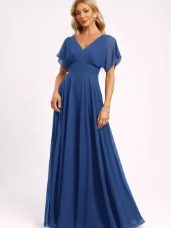 Robe de demoiselle d'honneur robe de bal longueur au sol fermeture éclair en mousseline robe de soirée de mariage