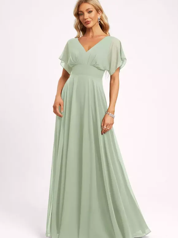 Robe de demoiselle d'honneur robe de bal longueur au sol fermeture éclair en mousseline robe de soirée de mariage