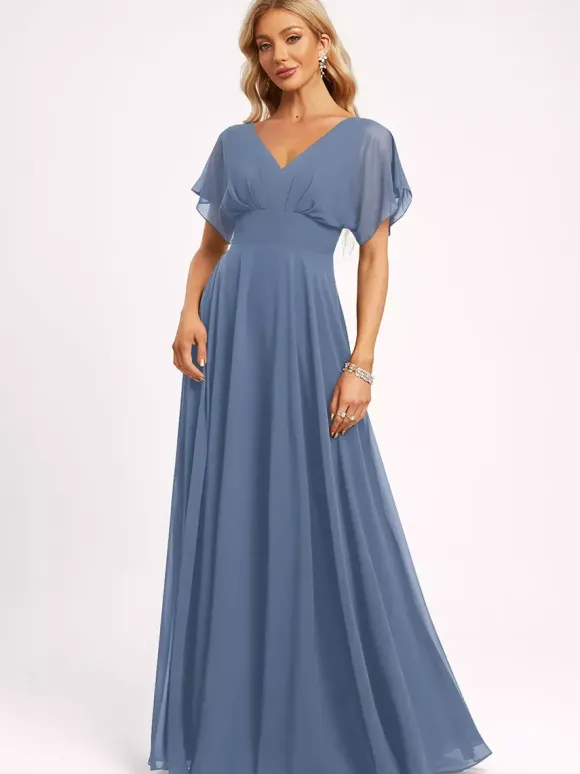 Robe de demoiselle d'honneur robe de bal longueur au sol fermeture éclair en mousseline robe de soirée de mariage