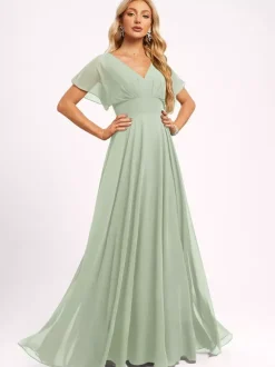 Robe de demoiselle d'honneur robe de bal longueur au sol fermeture éclair en mousseline robe de soirée de mariage