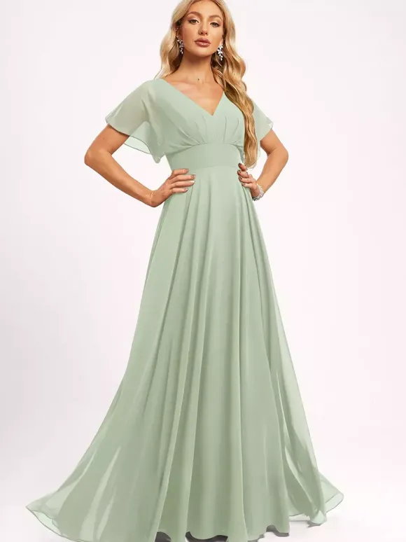 Robe de demoiselle d'honneur robe de bal longueur au sol fermeture éclair en mousseline robe de soirée de mariage