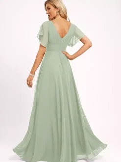 Robe de demoiselle d'honneur robe de bal longueur au sol fermeture éclair en mousseline robe de soirée de mariage