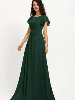 Robe de demoiselle d'honneur trapèze longueur au sol fermeture éclair en mousseline robe de soirée de mariage