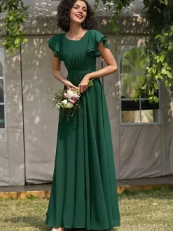 Robe de demoiselle d'honneur trapèze longueur au sol fermeture éclair en mousseline robe de soirée de mariage