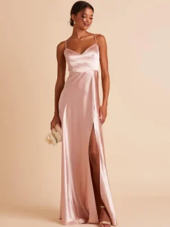 Robe de demoiselle d'honneur trapèze longueur au sol dos nu en tissu satiné robe de soirée de mariage