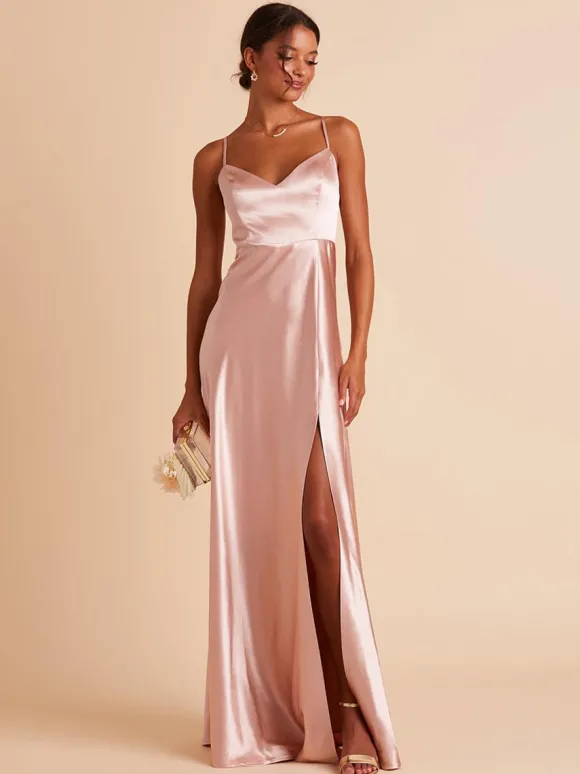 Robe de demoiselle d'honneur trapèze longueur au sol dos nu en tissu satiné robe de soirée de mariage