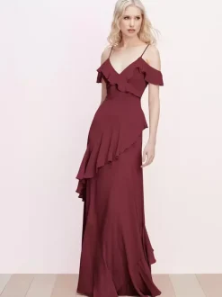 Robe de demoiselle d'honneur à volants bretelles spaghetti dos nu ligne a robes de bal en mousseline de soie