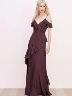 Robe de demoiselle d'honneur à volants bretelles spaghetti dos nu ligne a robes de bal en mousseline de soie