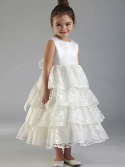 Robe de fleur Robe de la dentelle de la dentelle de jewel sans manches Black