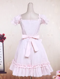 Robe de lolita cosplay Manches Courtes Dentelle Coton Rose Déguisements Halloween