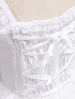 Robe de lolita douce Jabots Coton Arcs Sans Manche Blanche Déguisements Halloween