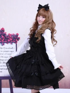 Robe de lolita gothique Coton Noire Sans Manche Déguisements