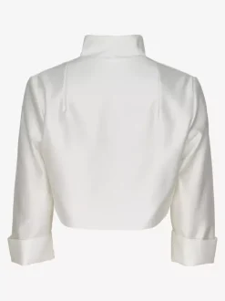 Robe de mariée blanche à manches 3/4 et décolleté en V en satin
