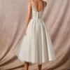 Robe de mariée blanche simple une ligne col en V sans manches dos nu robes de mariée en dentelle