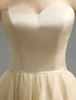Robe de mariée champagne en satin bustier laçage sur dos longueur mollet Robe de mariage