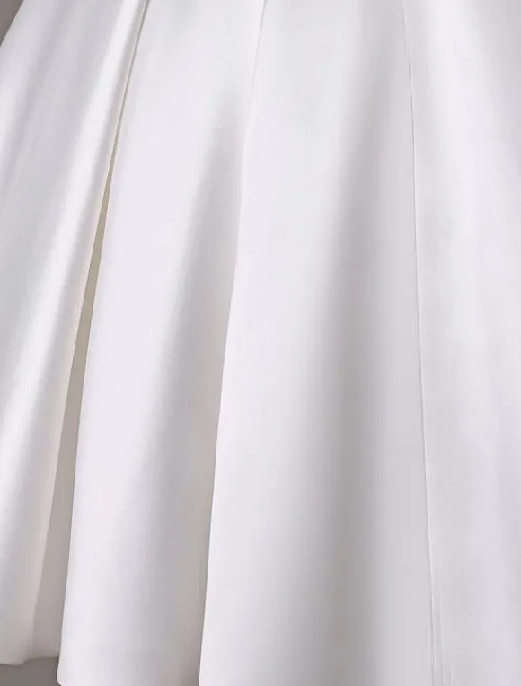Robe de mariée courte blanche en satin col V avec noeud boutonnée sur dos au genou Robe de mariage vintage