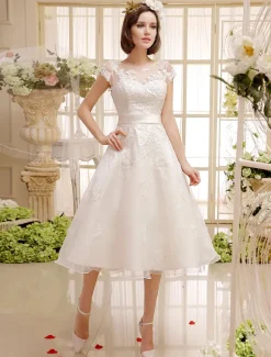 Robe de mariée courte en organza manche courte laçage sur dos longueur au genou Robe de mariage