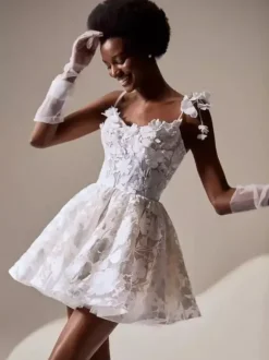Robe de mariée courte mini robe de mariée courte sans manches à col en c艙ur