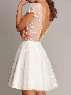 Robe de mariée courte robe de mariage Top col rond manche courte décolleté jupe courte