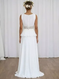 Robe de mariée deux pièces en dentelle col en V traîne boutons fonctionnels sans manches longue