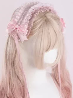 Robe de mariée Lolita Accessoires N艙uds roses Volants Couvre-chef Bandeau en dentelle Coiffe