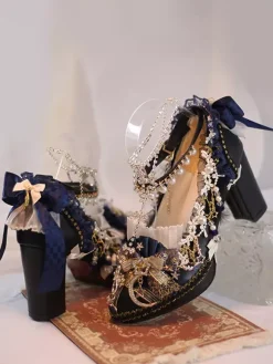 Robe de mariée Lolita Chaussures Lolita Écru Blanc Dentelle Fleurs Chaînes Cuir PU Talon Chunky Chaussures Lolita