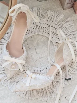 Robe de mariée Lolita Chaussures Lolita Volants noirs Arcs Talon aiguille Chaussures Lolita
