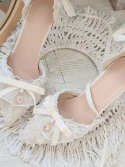 Robe de mariée Lolita Chaussures Lolita Volants noirs Arcs Talon aiguille Chaussures Lolita