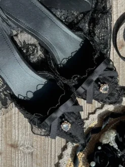 Robe de mariée Lolita Chaussures Lolita Volants noirs Arcs Talon aiguille Chaussures Lolita