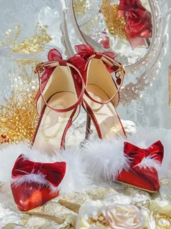 Robe de mariée Lolita Chaussures Lolita N艙uds rouges Escarpins Lolita à talon aiguille