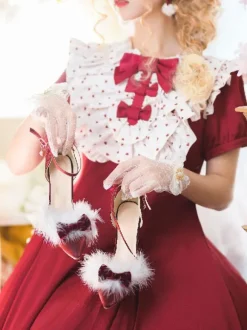 Robe de mariée Lolita Chaussures Lolita N艙uds rouges Escarpins Lolita à talon aiguille
