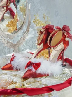 Robe de mariée Lolita Chaussures Lolita N艙uds rouges Escarpins Lolita à talon aiguille