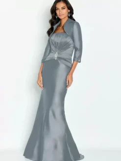 Robe de mariée mère de la mariée sans bretelles demi-manches sirène longueur cheville robes d'invitées pour mariage