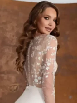 Robe de mariée 2 Pièces en chiffon Ivoire  manches longues Robes de mariée