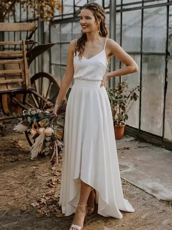 Robe de mariée 3 pièces en dentelle col bijou coupe trapèze fermeture éclair manches courtes