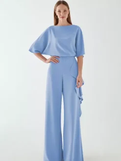Robe de mariée pour mère col bijou demi-manches combinaison à volants robes d'invitées de mariage