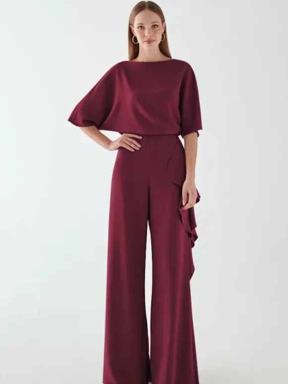 Robe de mariée pour mère col bijou demi-manches combinaison à volants robes d'invitées de mariage