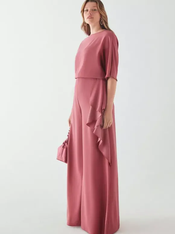 Robe de mariée pour mère col bijou demi-manches combinaison à volants robes d'invitées de mariage
