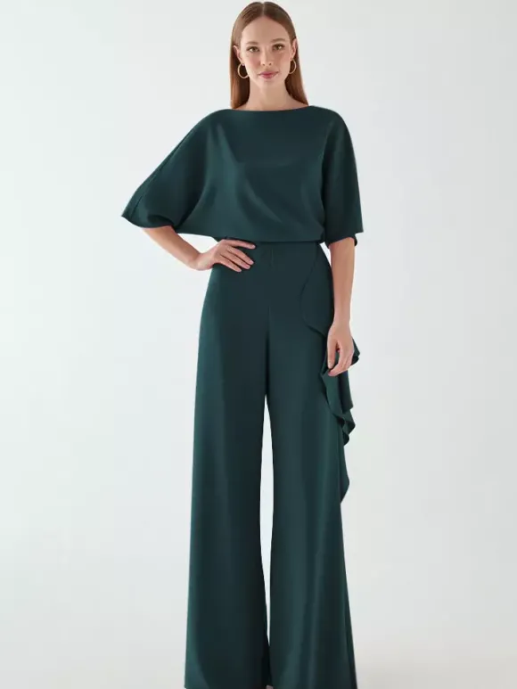 Robe de mariée pour mère col bijou demi-manches combinaison à volants robes d'invitées de mariage